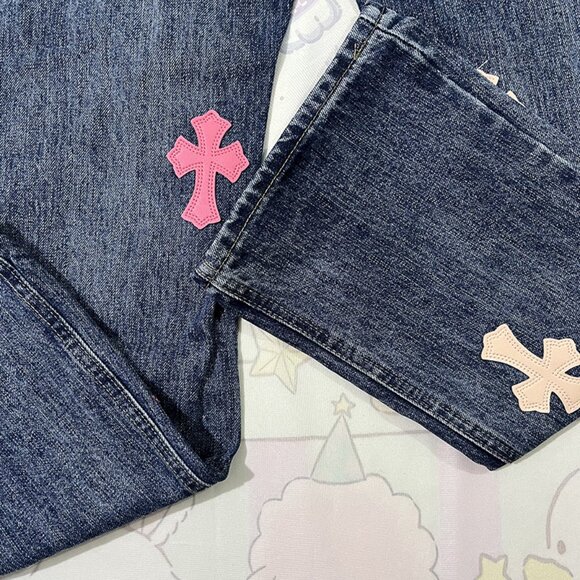Jeans With Chrome Hearts Cross Patchwork Trim - Picture 4 of 12